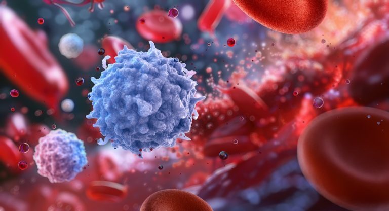 cellular image of red and white blood cells